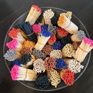 3" Colored Safety Matches in 15 Different Color Options, sold in bundles of 100.